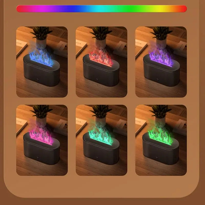 Flame Effect USB Diffuser & Humidifier 2-in-1, Ultrasonic Aromatherapy Mist with Timer & Auto Shut-Off, 7-Color Night Light for Home Bedroom