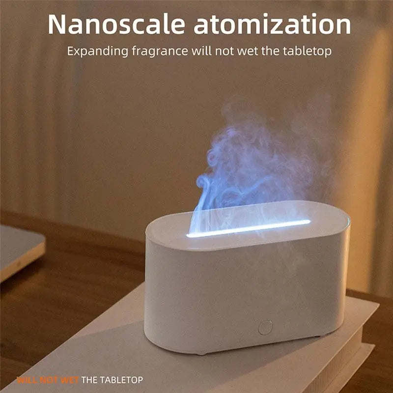 Flame Effect USB Diffuser & Humidifier 2-in-1, Ultrasonic Aromatherapy Mist with Timer & Auto Shut-Off, 7-Color Night Light for Home Bedroom