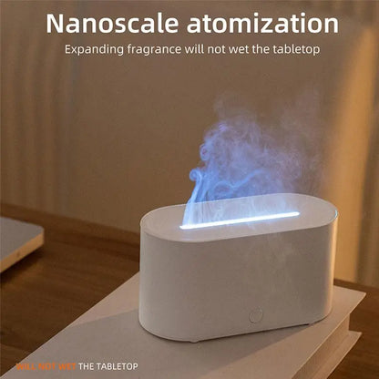 Flame Effect USB Diffuser & Humidifier 2-in-1, Ultrasonic Aromatherapy Mist with Timer & Auto Shut-Off, 7-Color Night Light for Home Bedroom
