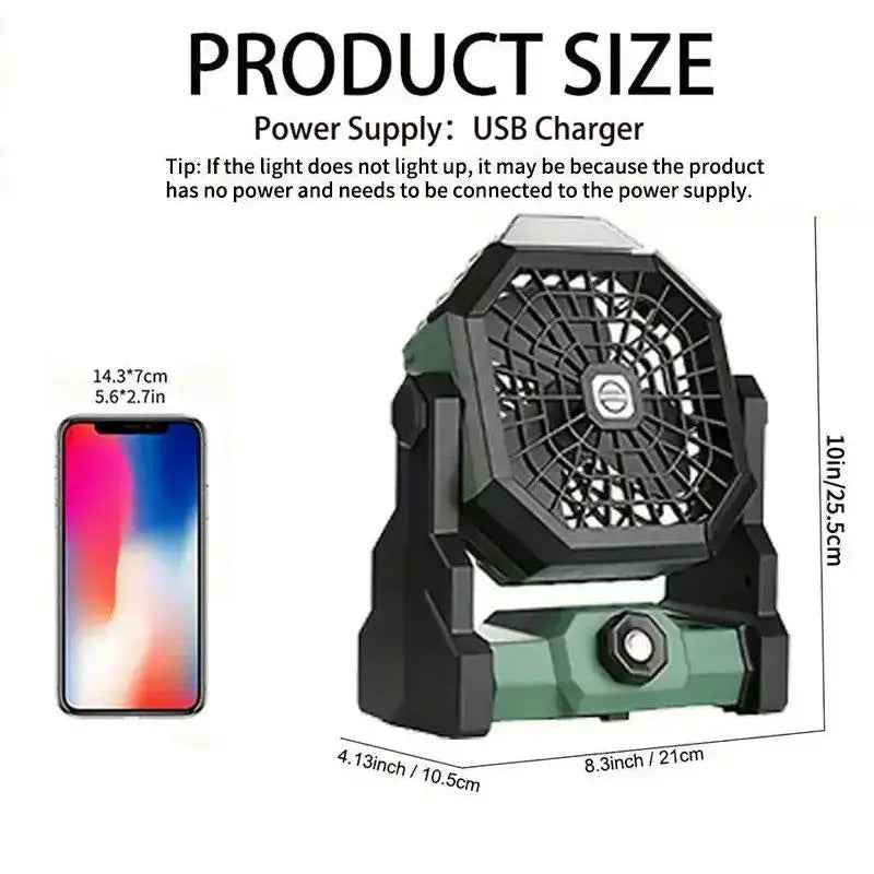 Rechargeable Camping Fan with LED Lantern, 270° Adjustable Portable Tent Fan with Hanging Hook, 3-in-1 Cooling & Light for Travel Fishing Picnic