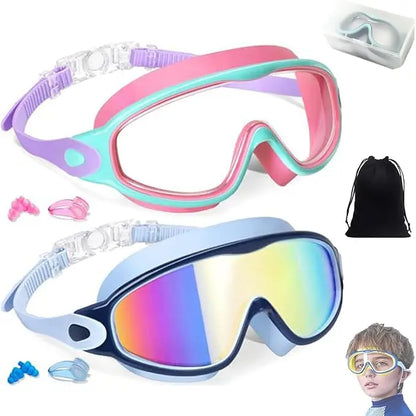 MERSUN 2-Pack Kids Swim Goggles, Anti-Fog UV Protection Swimming Glasses for Boys Girls Ages 3-15, Adjustable Waterproof
