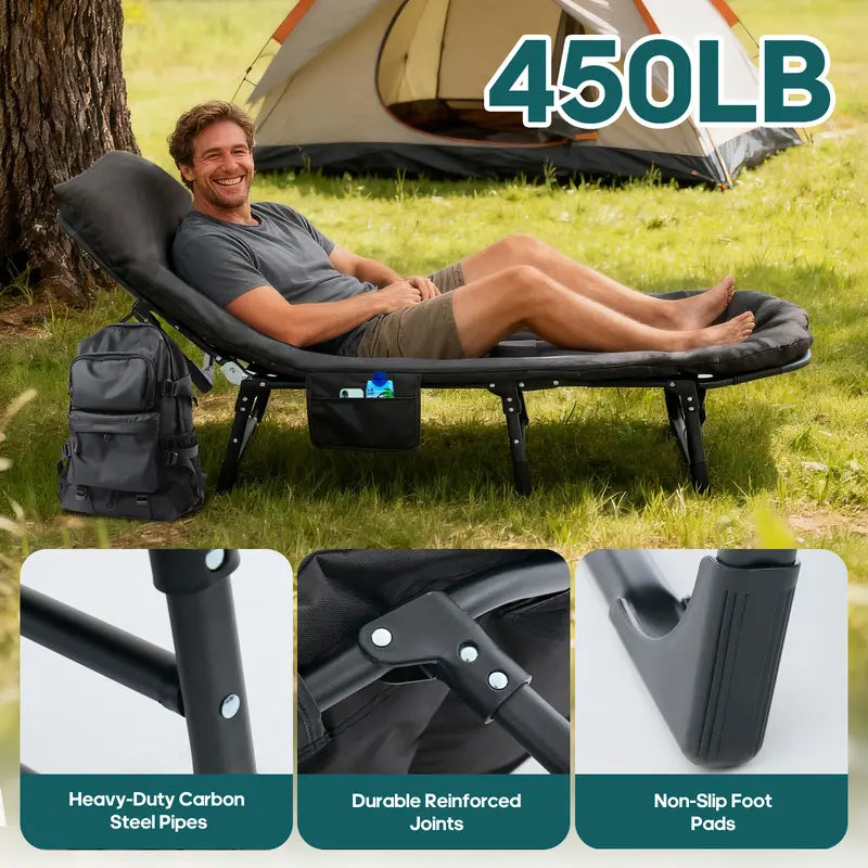 6-Position Adjustable Camping Cot with Mattress (450lbs Support)