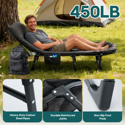 6-Position Adjustable Camping Cot with Mattress (450lbs Support)