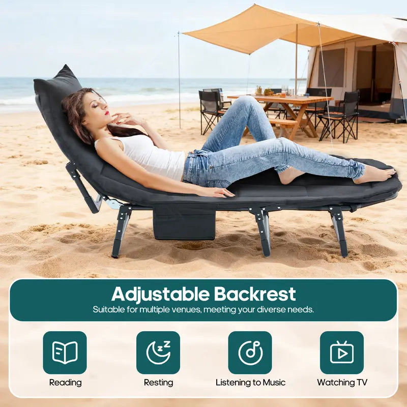 6-Position Adjustable Camping Cot with Mattress (450lbs Support)