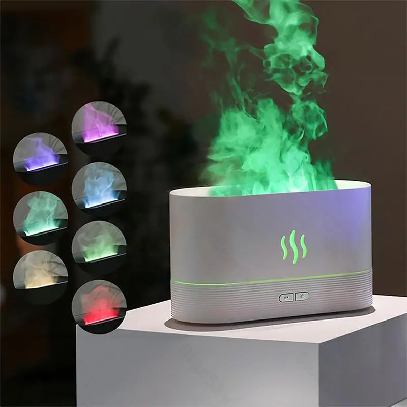 Flame Air Aroma Diffuser, 7-Color Fire Effect Essential Oil Diffuser with Auto Shut-Off, USB-Powered Ultrasonic Cool Mist Humidifier for Home Office