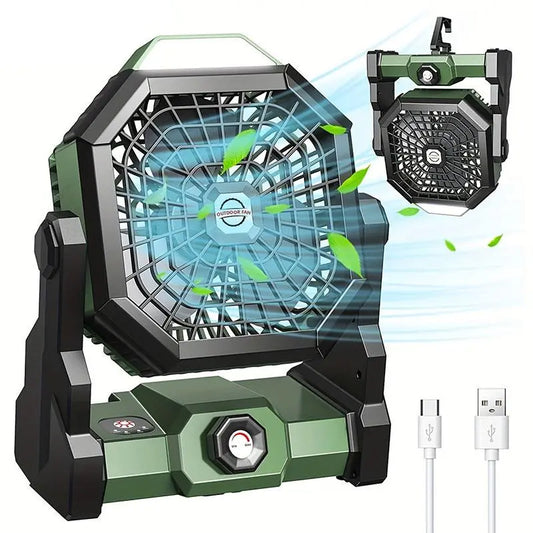 Rechargeable Camping Fan with LED Lantern, 270° Adjustable Portable Tent Fan with Hanging Hook, 3-in-1 Cooling & Light for Travel Fishing Picnic