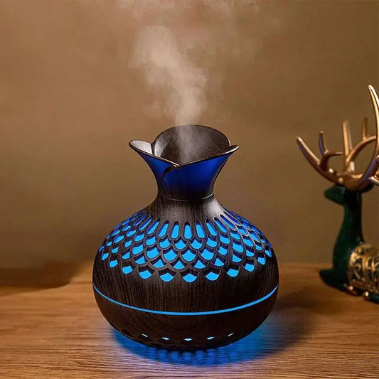 Wooden Vase Design 3-in-1 Humidifier, USB Essential Oil Diffuser with 7-Color Night Light, Silent Desktop Aromatherapy Mist Maker for Home Office