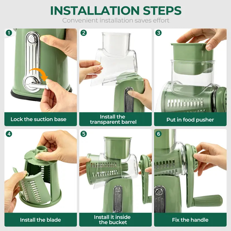 5-Blade Rotary Cheese Grater & Vegetable Slicer with Suction Base