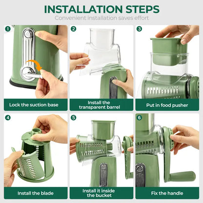5-Blade Rotary Cheese Grater & Vegetable Slicer with Suction Base
