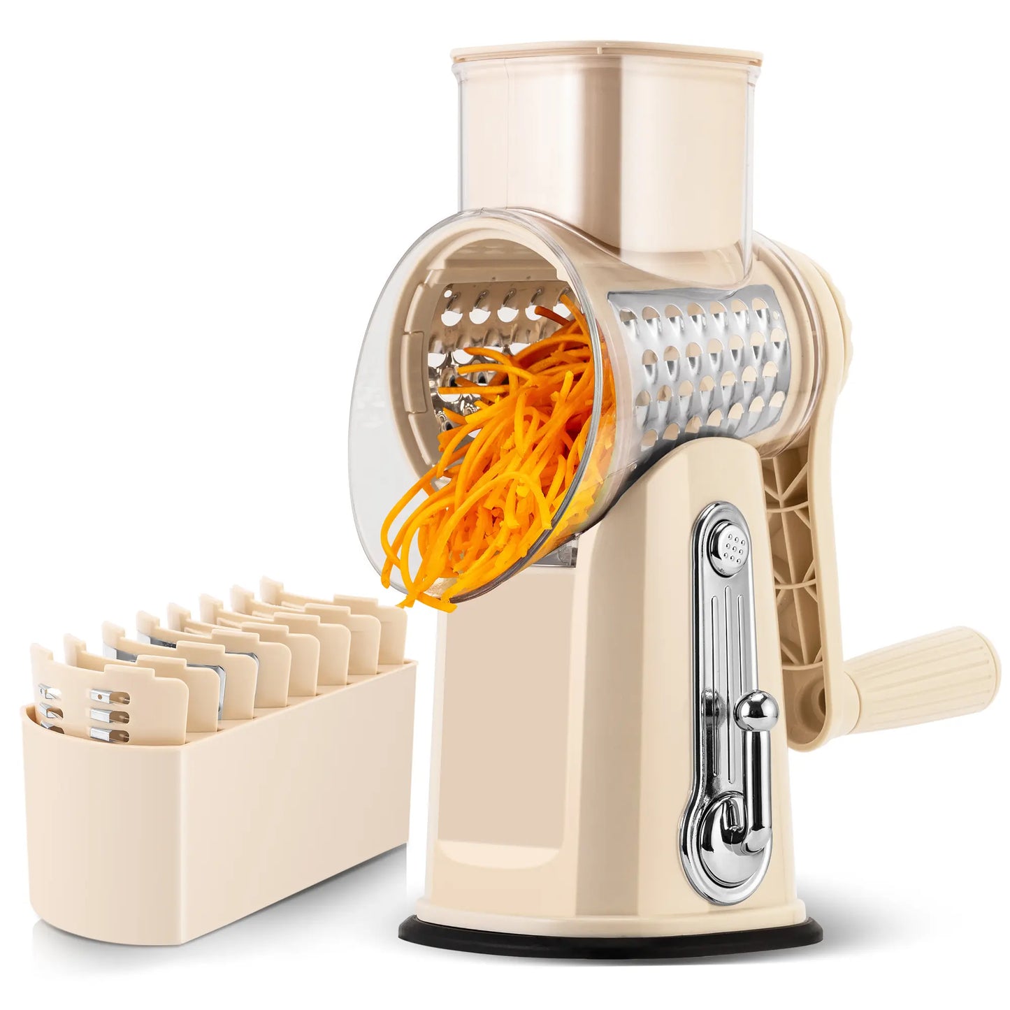 5-Blade Rotary Cheese Grater & Vegetable Slicer with Suction Base