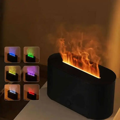Flame Effect USB Diffuser & Humidifier 2-in-1, Ultrasonic Aromatherapy Mist with Timer & Auto Shut-Off, 7-Color Night Light for Home Bedroom