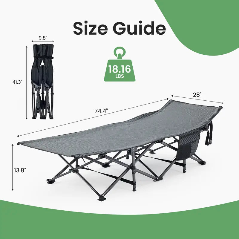 6-Position Adjustable Camping Cot with Mattress (450lbs Support)