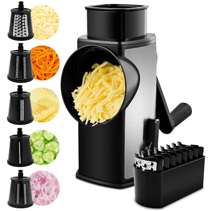 5-Blade Rotary Cheese Grater & Vegetable Slicer with Suction Base