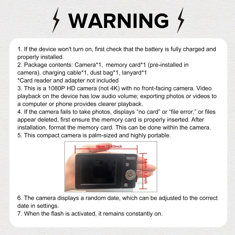 Digital Camera, Portable Travel Camera, Auto Focus 5mp Fhd 1080P, 16x Digital Zoom, Hybrid Image Stabilization, Compact Design, Includes SD Card