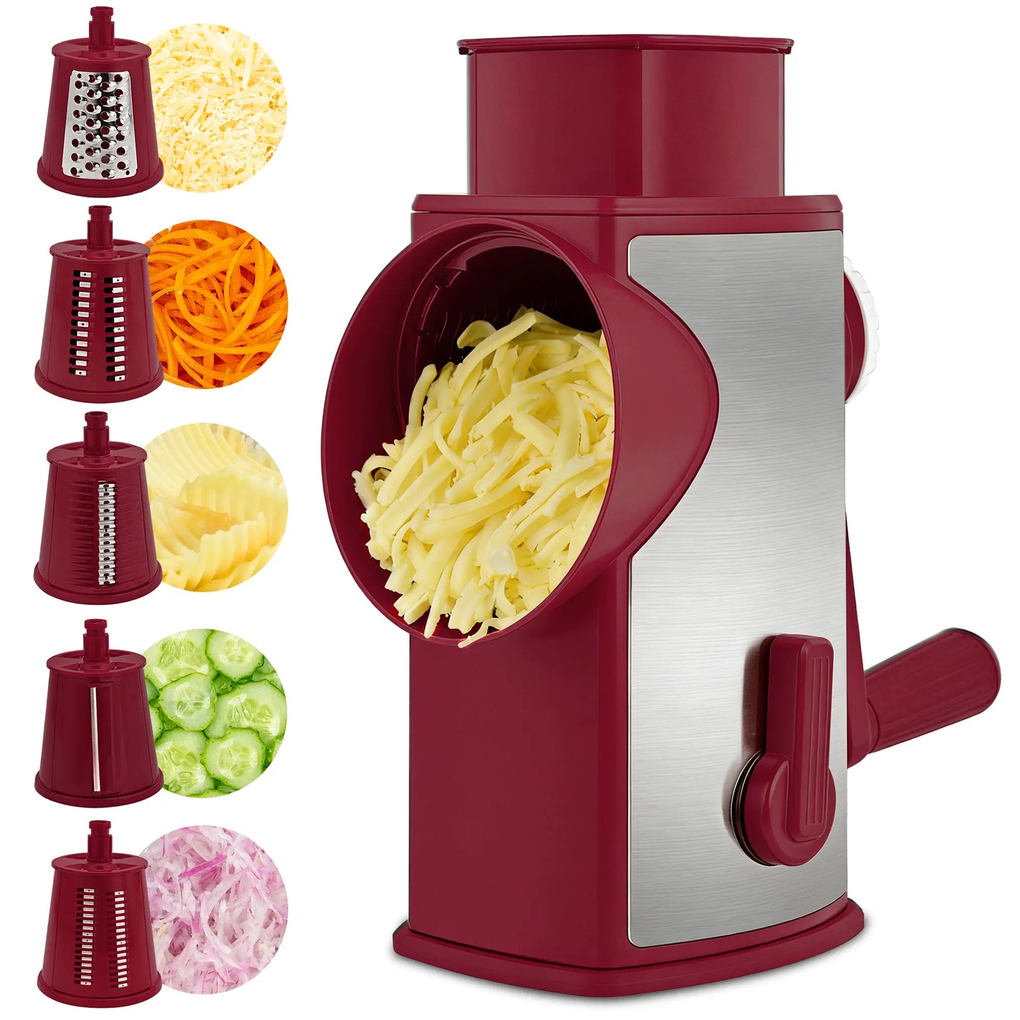 5-Blade Rotary Cheese Grater & Vegetable Slicer with Suction Base