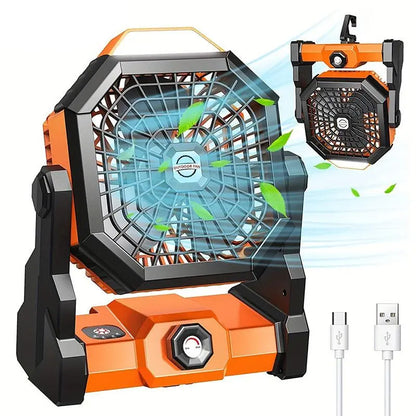 Rechargeable Camping Fan with LED Lantern, 270° Adjustable Portable Tent Fan with Hanging Hook, 3-in-1 Cooling & Light for Travel Fishing Picnic