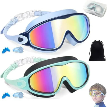 MERSUN 2-Pack Kids Swim Goggles, Anti-Fog UV Protection Swimming Glasses for Boys Girls Ages 3-15, Adjustable Waterproof