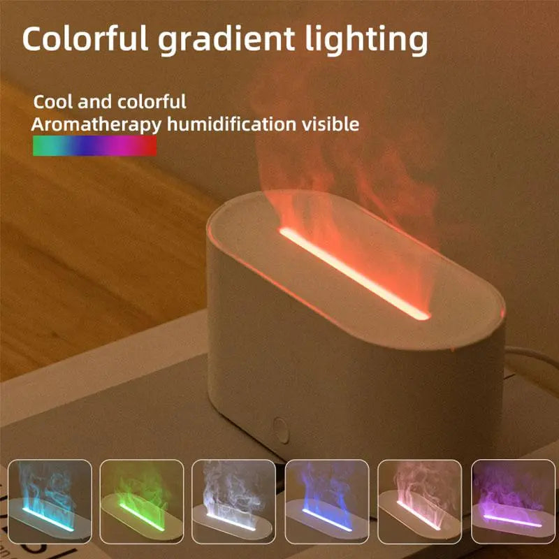 Flame Effect USB Diffuser & Humidifier 2-in-1, Ultrasonic Aromatherapy Mist with Timer & Auto Shut-Off, 7-Color Night Light for Home Bedroom