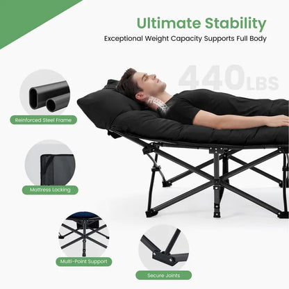 6-Position Adjustable Camping Cot with Mattress (450lbs Support)