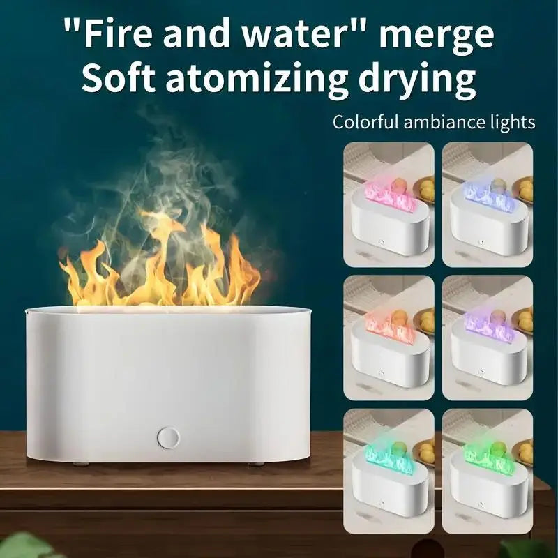 Flame Effect USB Diffuser & Humidifier 2-in-1, Ultrasonic Aromatherapy Mist with Timer & Auto Shut-Off, 7-Color Night Light for Home Bedroom