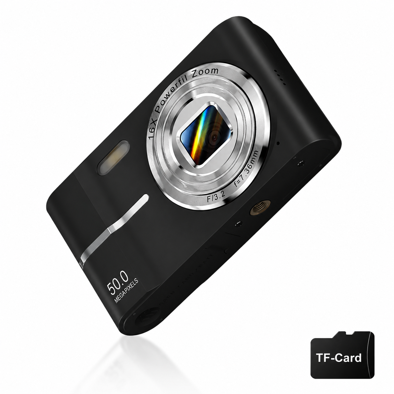 Digital Camera, Portable Travel Camera, Auto Focus 5mp Fhd 1080P, 16x Digital Zoom, Hybrid Image Stabilization, Compact Design, Includes SD Card