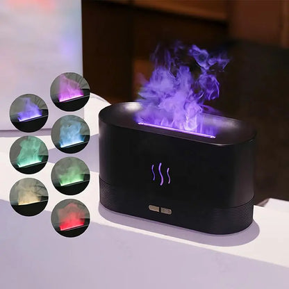 Flame Air Aroma Diffuser, 7-Color Fire Effect Essential Oil Diffuser with Auto Shut-Off, USB-Powered Ultrasonic Cool Mist Humidifier for Home Office