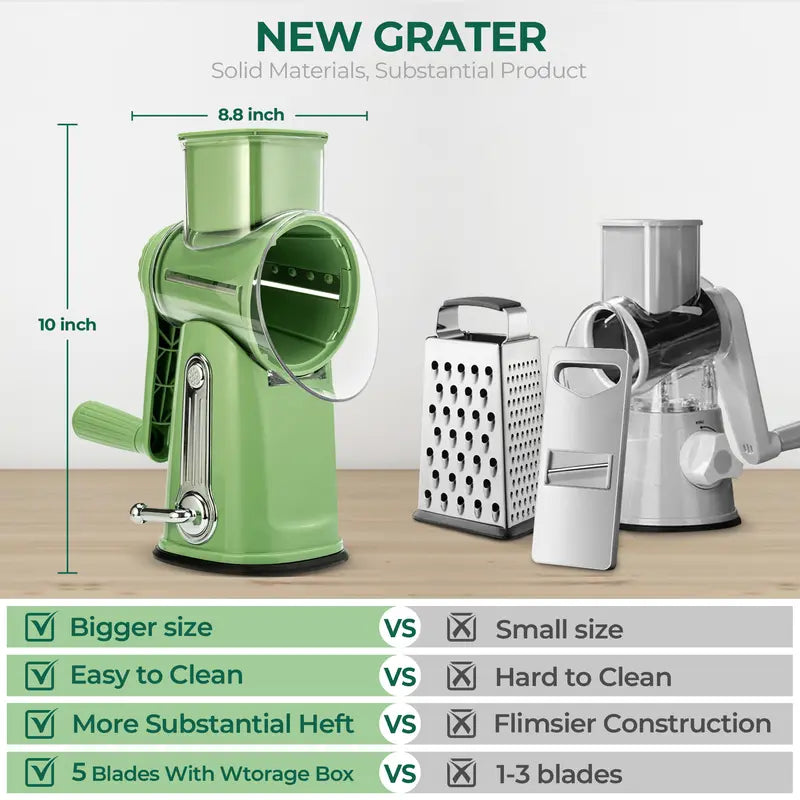 5-Blade Rotary Cheese Grater & Vegetable Slicer with Suction Base