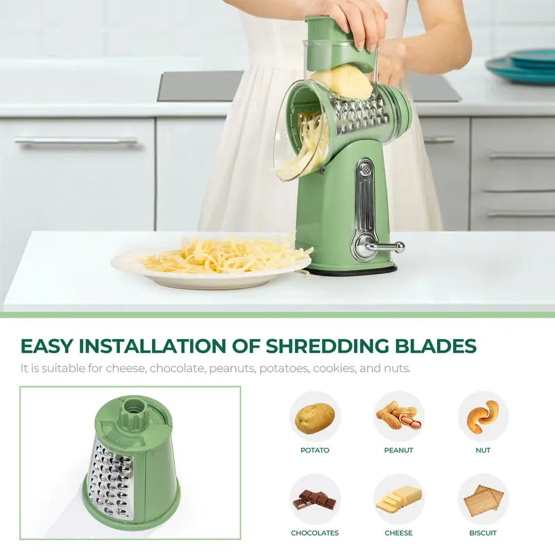 5-Blade Rotary Cheese Grater & Vegetable Slicer with Suction Base