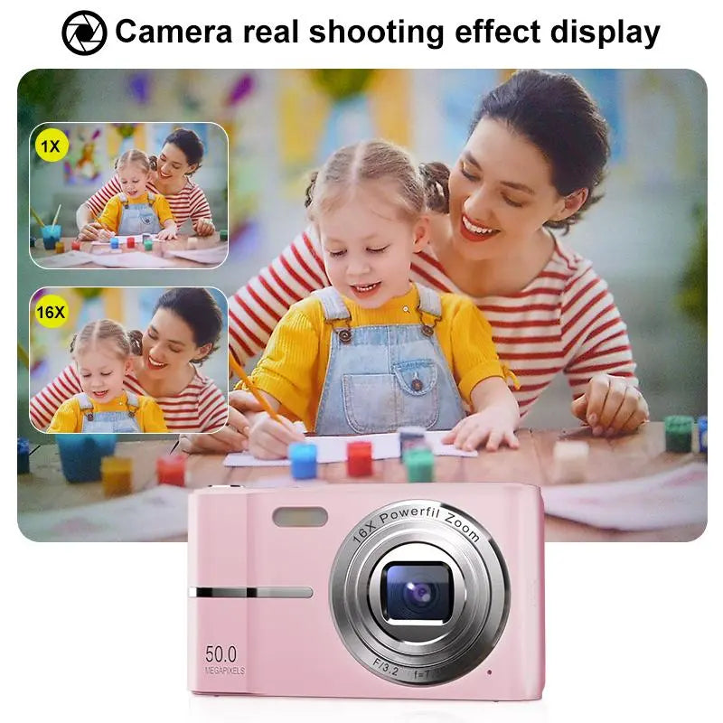 Digital Camera, Portable Travel Camera, Auto Focus 5mp Fhd 1080P, 16x Digital Zoom, Hybrid Image Stabilization, Compact Design, Includes SD Card