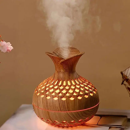 Wooden Vase Design 3-in-1 Humidifier, USB Essential Oil Diffuser with 7-Color Night Light, Silent Desktop Aromatherapy Mist Maker for Home Office