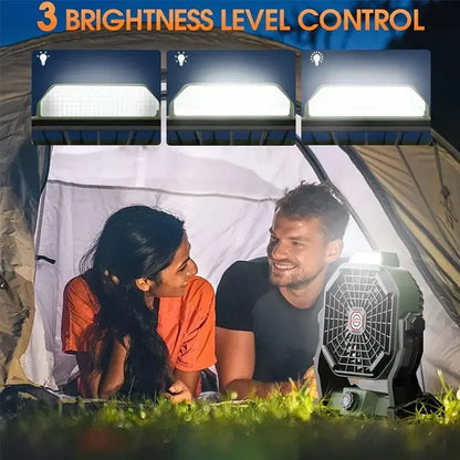 Rechargeable Camping Fan with LED Lantern, 270° Adjustable Portable Tent Fan with Hanging Hook, 3-in-1 Cooling & Light for Travel Fishing Picnic