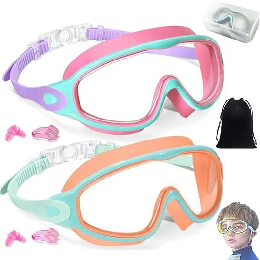 MERSUN 2-Pack Kids Swim Goggles, Anti-Fog UV Protection Swimming Glasses for Boys Girls Ages 3-15, Adjustable Waterproof