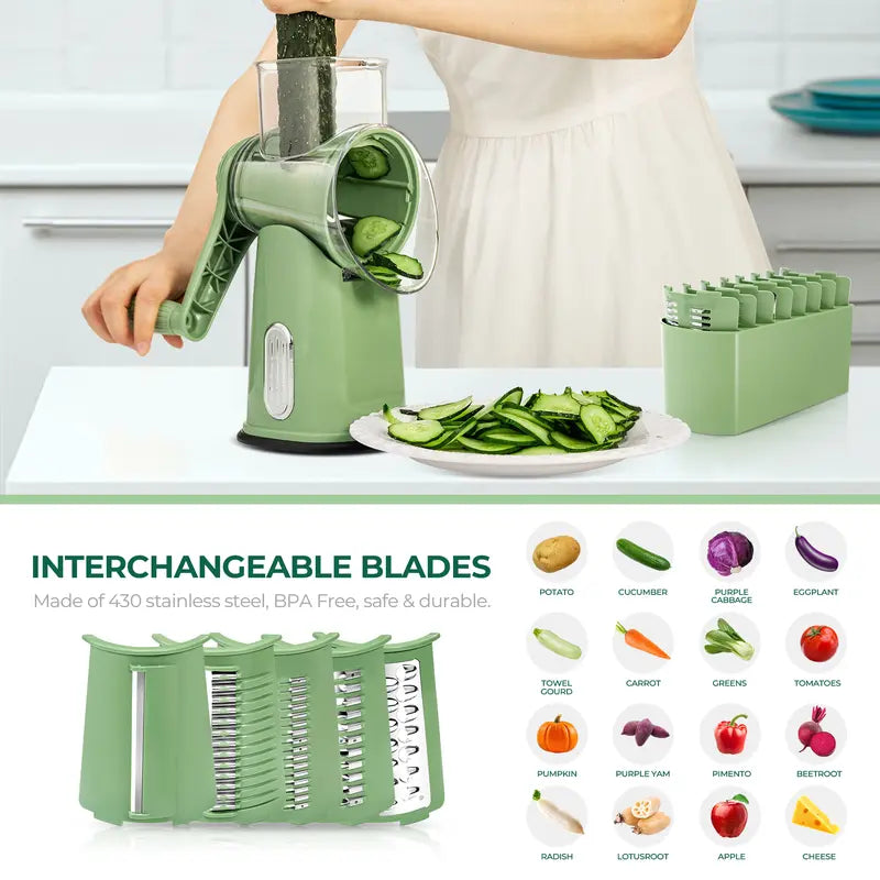 5-Blade Rotary Cheese Grater & Vegetable Slicer with Suction Base